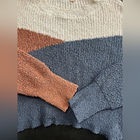 DEBUT cropped Sweater Large Color Blocked Neutral Pullover Casual - Picture 3 of 9